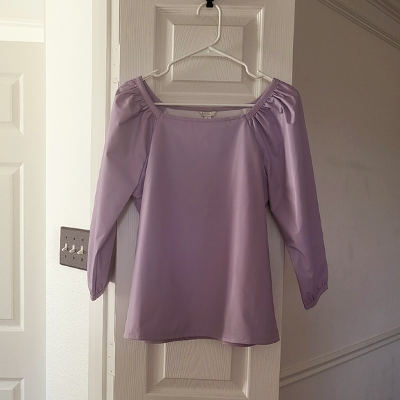 Lavender Faux Leather 3/4 Sleeve Top - Picture 3 of 4